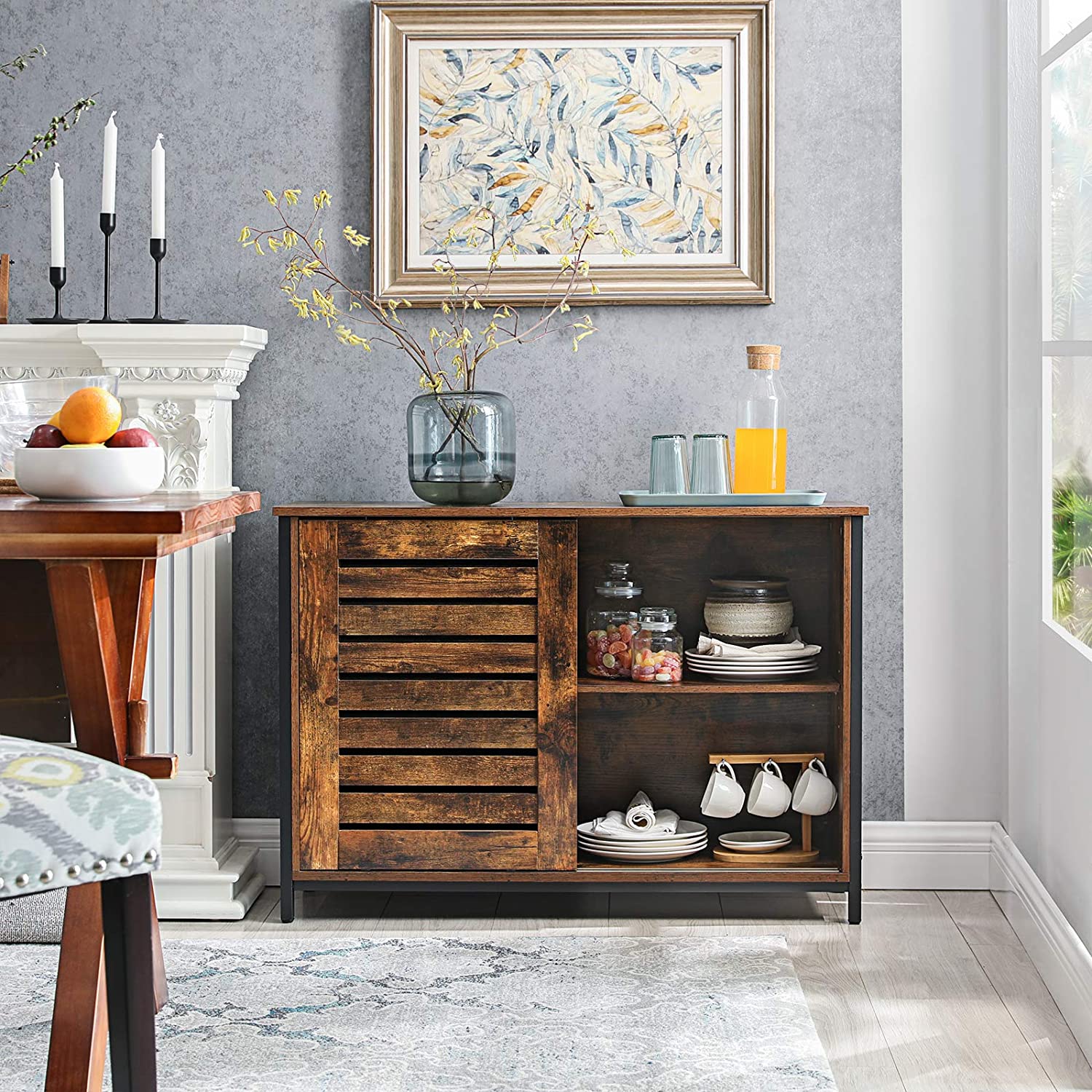 Laag kastje met deurtjes industrieel | Houtlook en Staal | 100x35x70cm