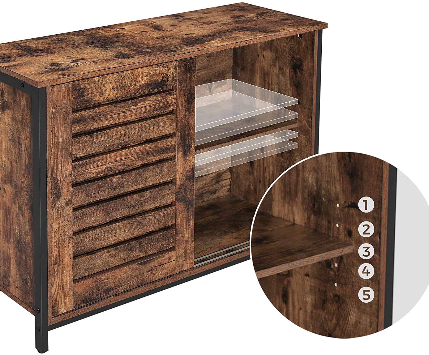 Laag kastje met deurtjes industrieel | Houtlook en Staal | 100x35x70cm