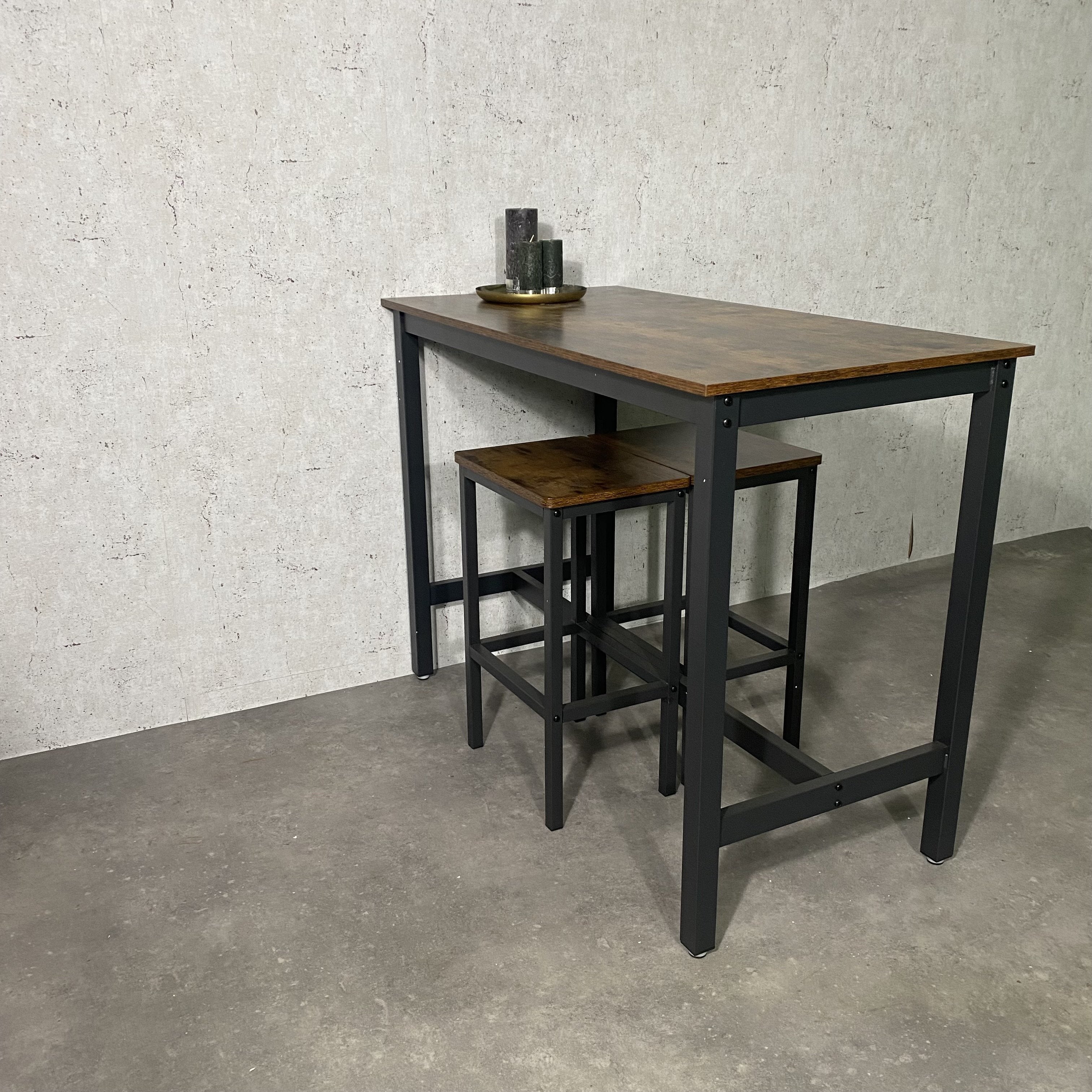 Bartafel met krukken (2) industrieel | Bartafel set