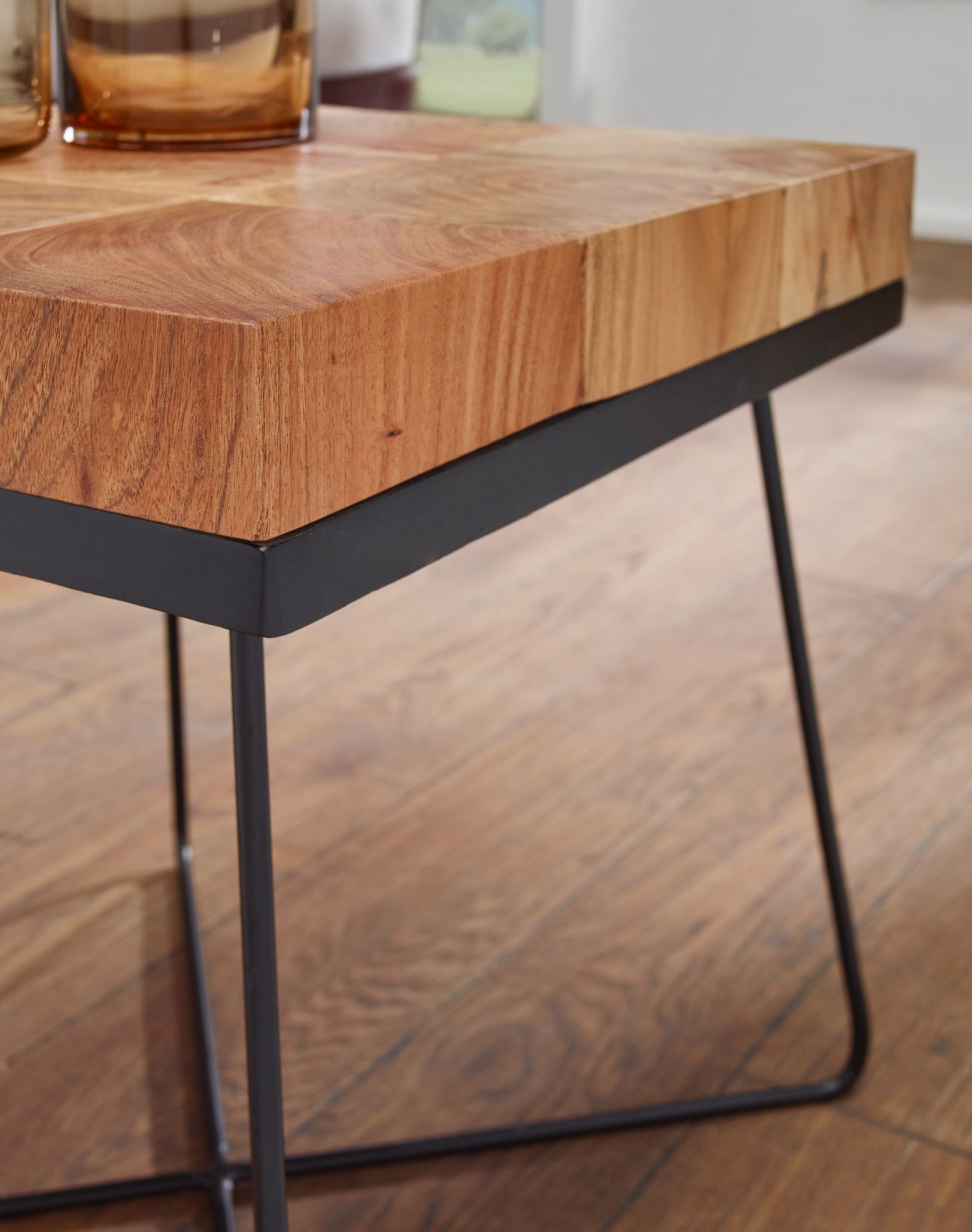 Bijzettafel acacia 45x45cm massief houten salontafel woonkamer