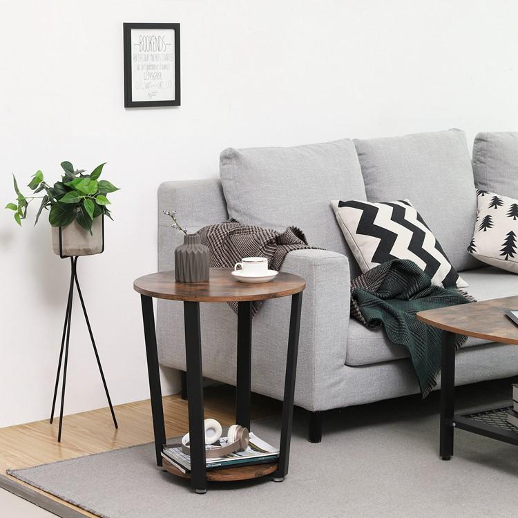 Bijzettafel rond Industrieel Design | Houtlook en Staal | 50x57cm