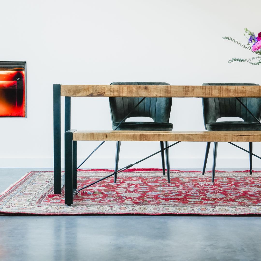 Eettafel bank industrieel | Mangohout en Staal | 100-120-140-160-180cm
