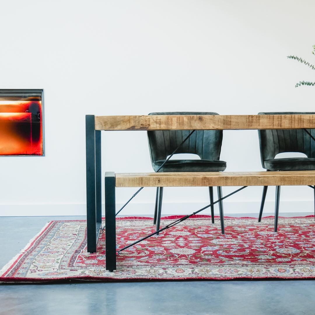 Eettafel bank industrieel | Mangohout en Staal | 100-120-140-160-180cm