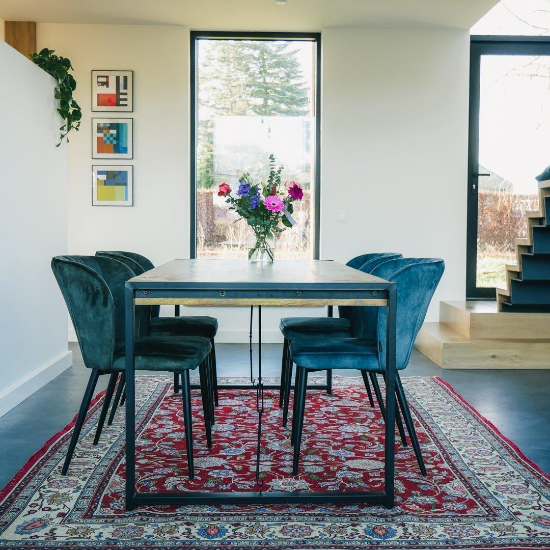 Eettafel industrieel 160 cm | Mangohout en Staal | 160x90x76cm