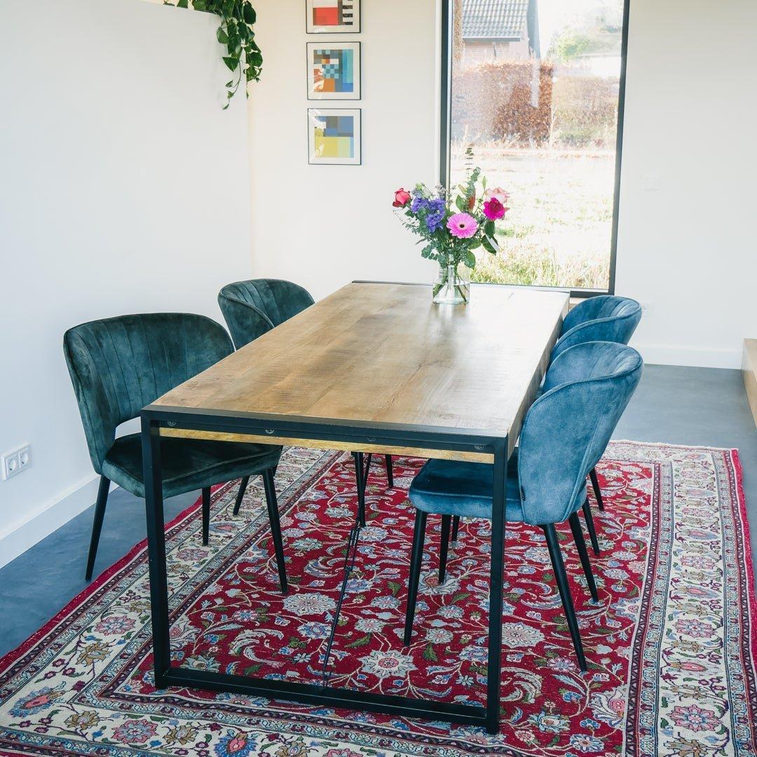 Eettafel industrieel 160 cm | Mangohout en Staal | 160x90x76cm
