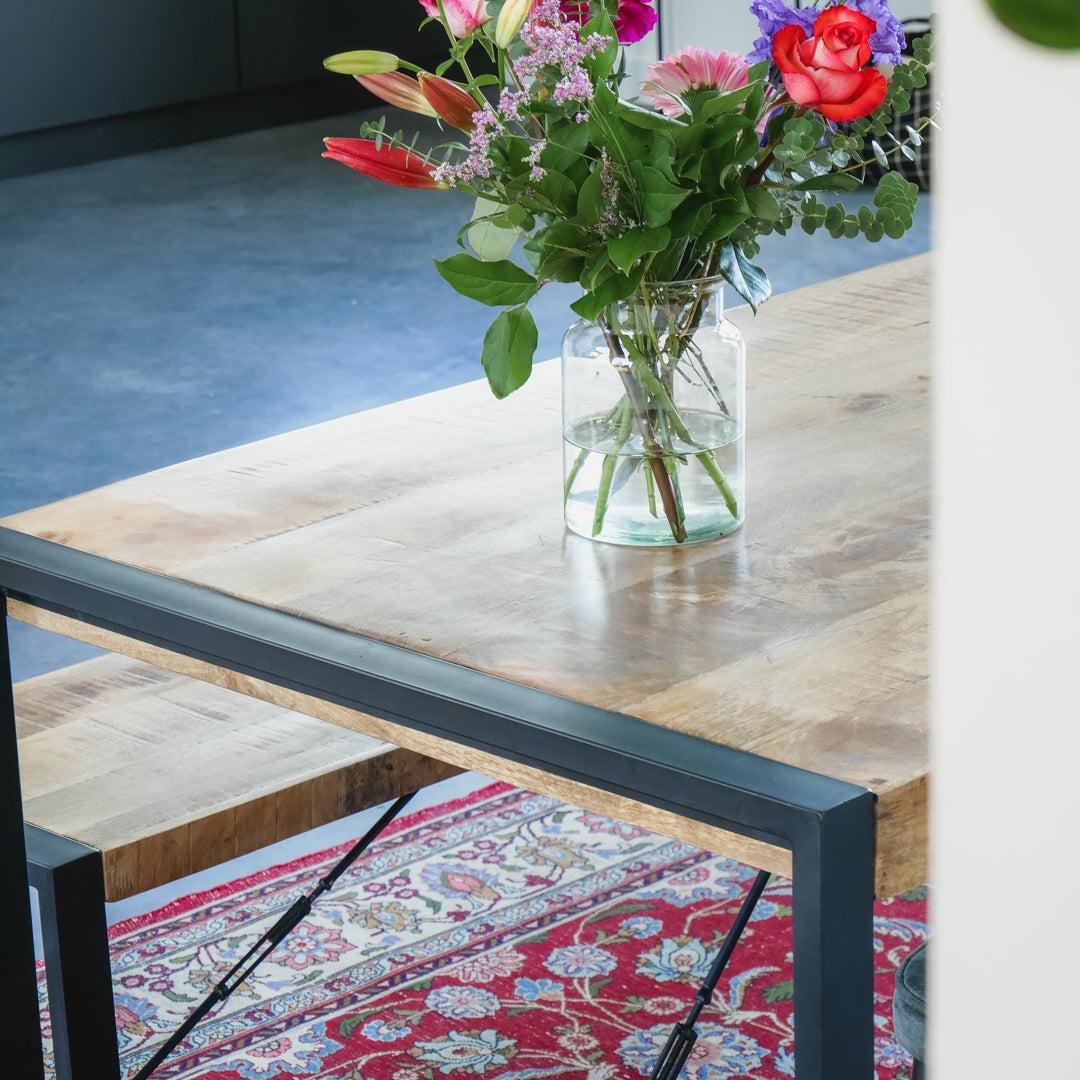 Eettafel industrieel 160 cm | Mangohout en Staal | 160x90x76cm