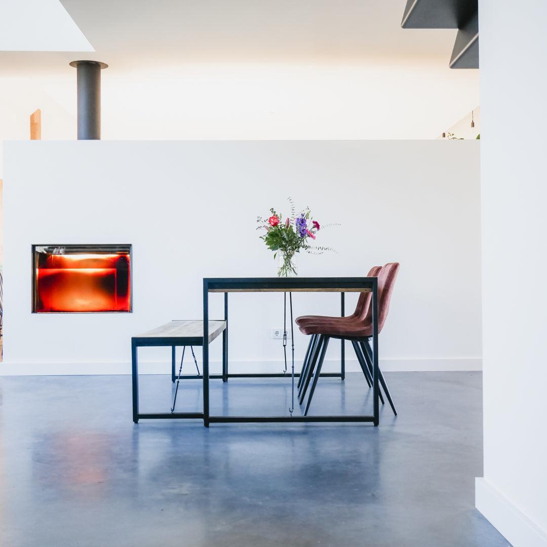 Eettafel industrieel 160 cm | Mangohout en Staal | 160x90x76cm