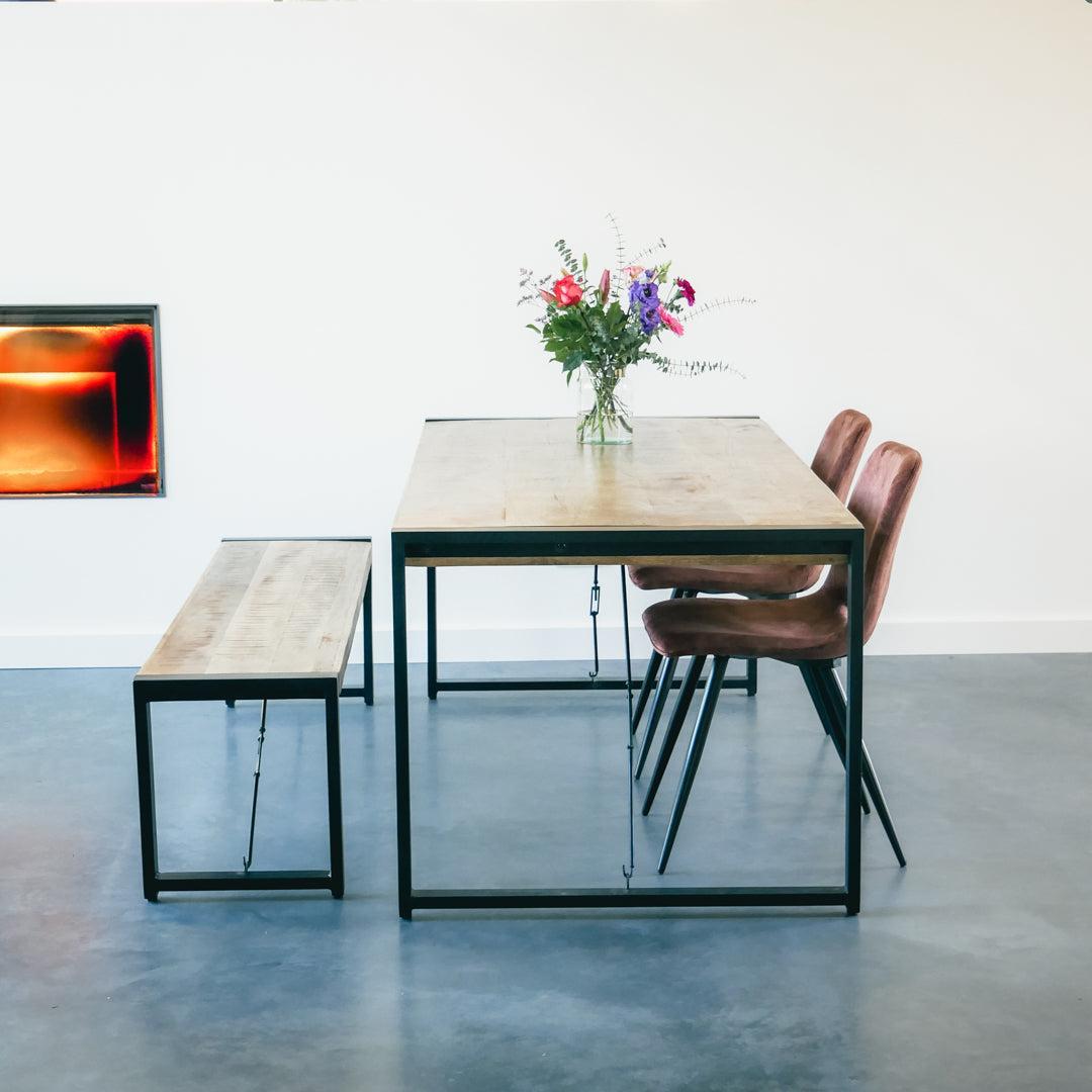 Eettafel industrieel 160 cm | Mangohout en Staal | 160x90x76cm