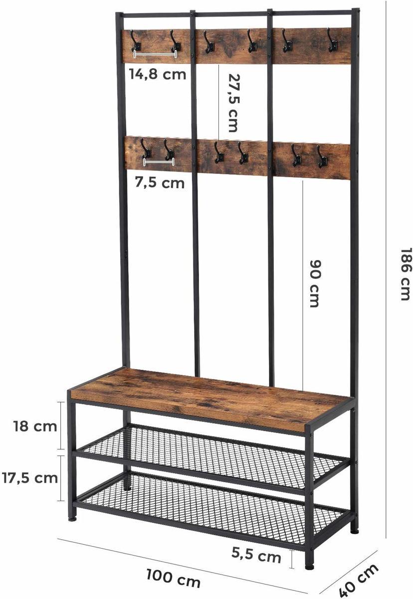 Garderoberek XL Industrieel Design | Houtlook en Staal | 100x40x186cm