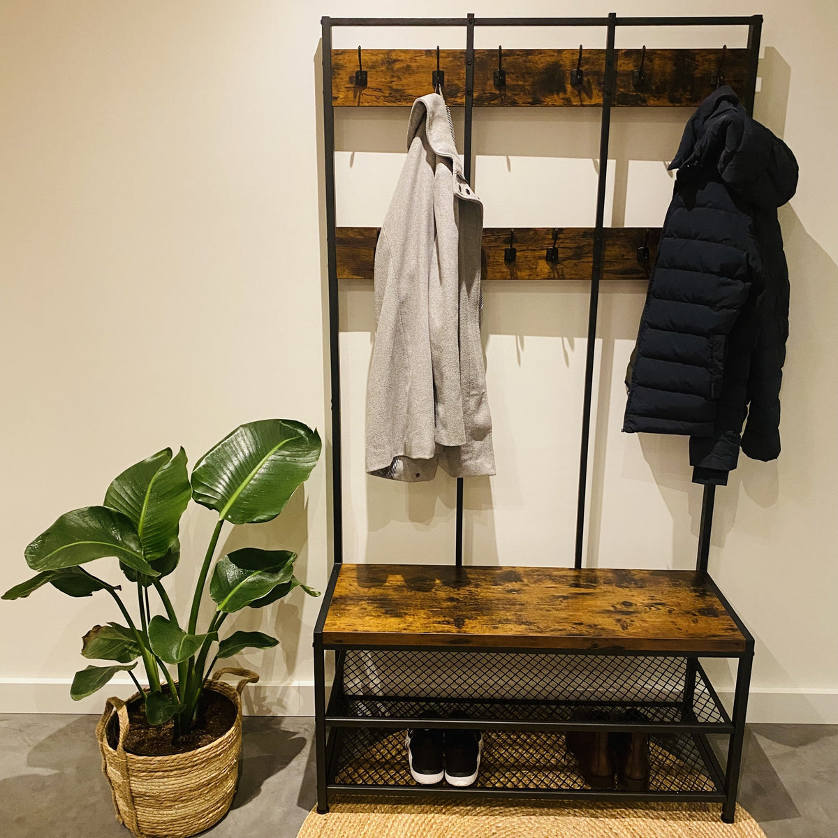 Garderoberek XL Industrieel Design | Houtlook en Staal | 100x40x186cm