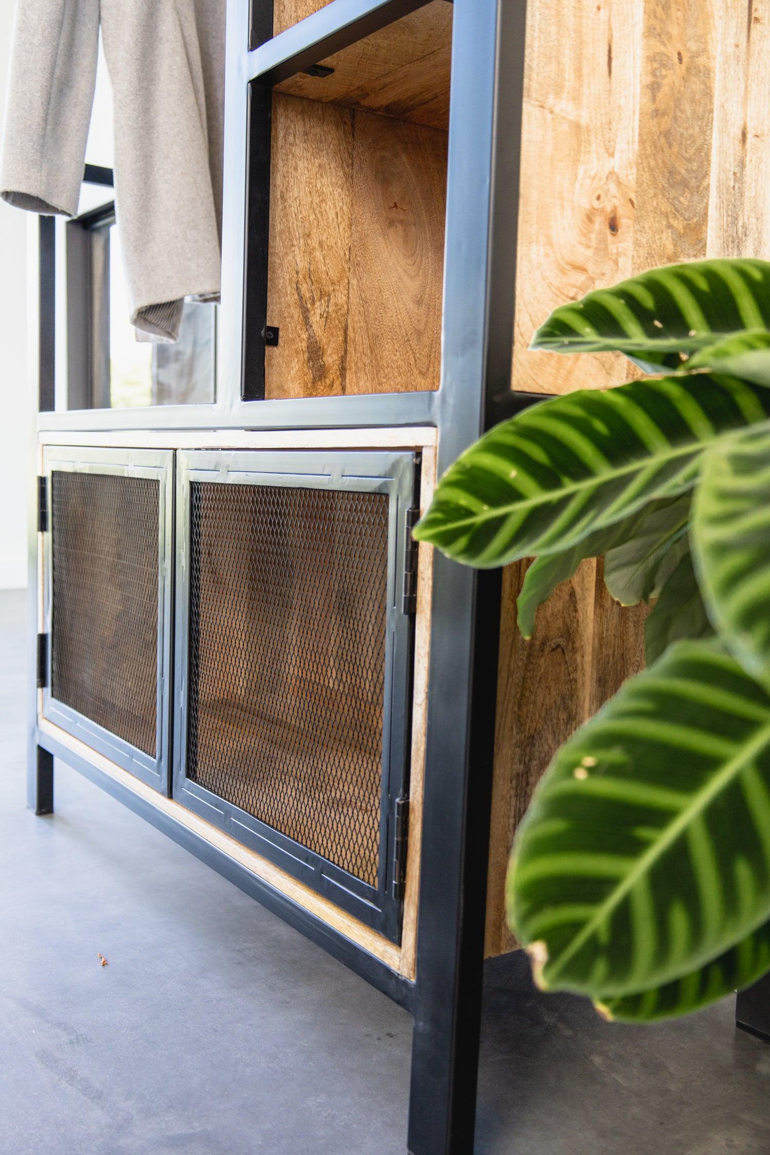 Garderoberek met rail en schappen Industrieel Design | Mangohout en Staal | 100x40x190cm