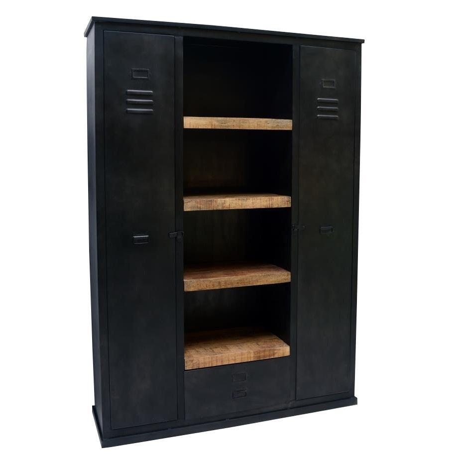 Hoge staande (servies) Kast Industrieel Design | Mangohout en Staal | 140x43x200cm