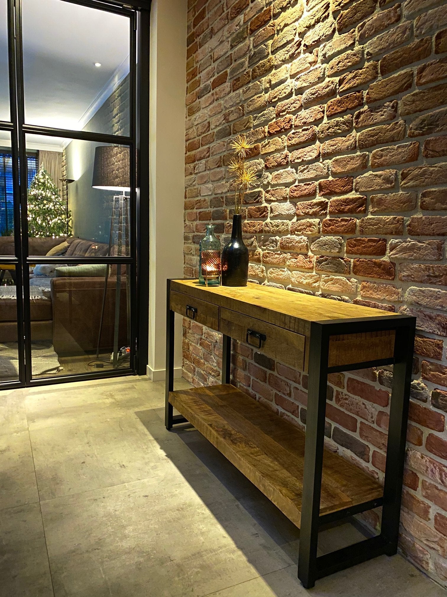 Sidetable met twee lades | 120 x 35 x 76 cm | Mangohout