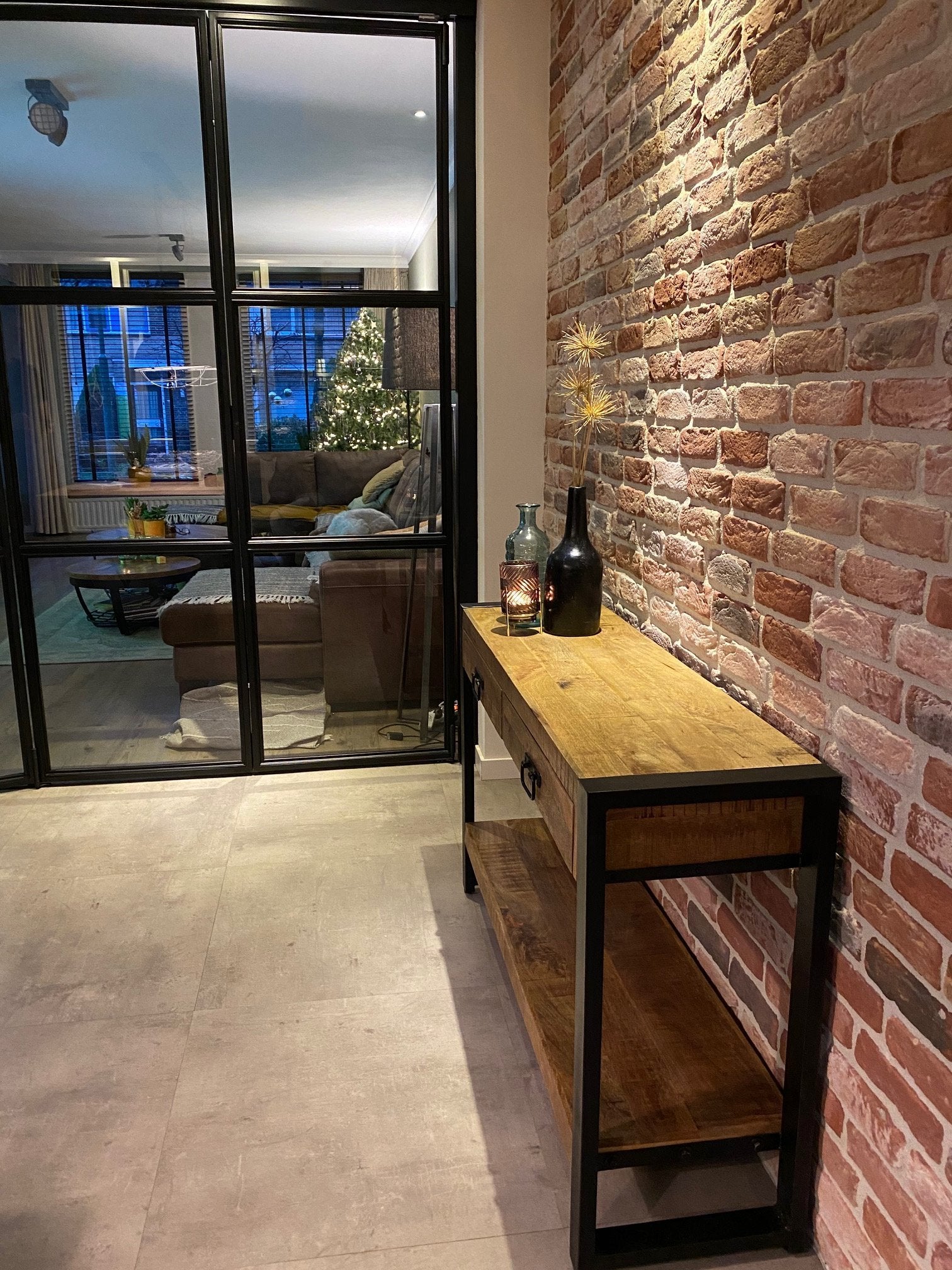 Sidetable met twee lades | 120 x 35 x 76 cm | Mangohout