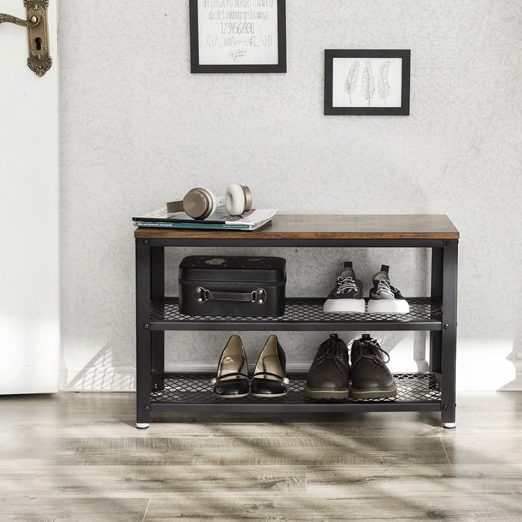 Industrieel schoenenrek | Houtlook en Staal | 73x30x45cm
