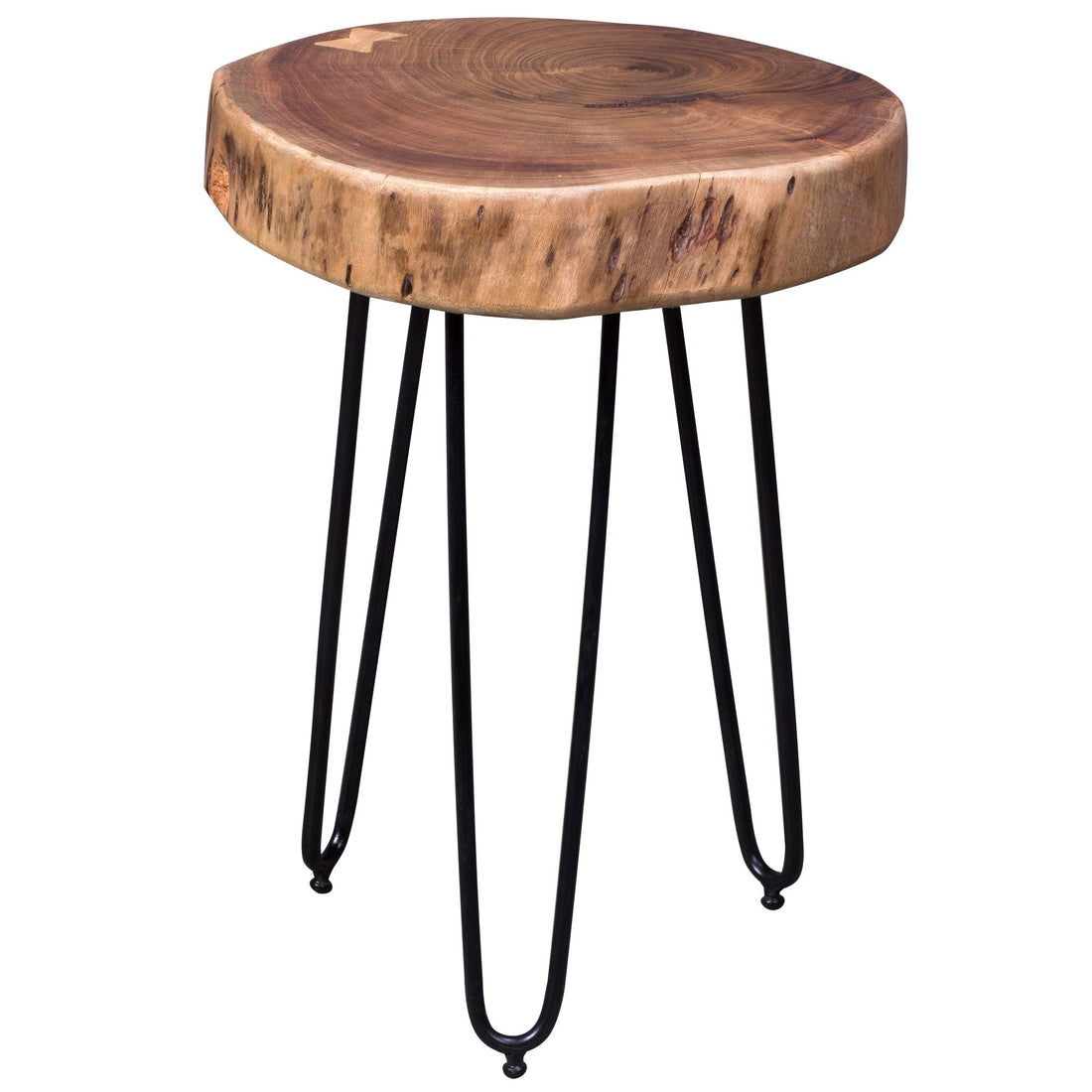 Massief houten acacia salontafel met haarspeldpoten 35 x 35 cm | ronde salontafel
