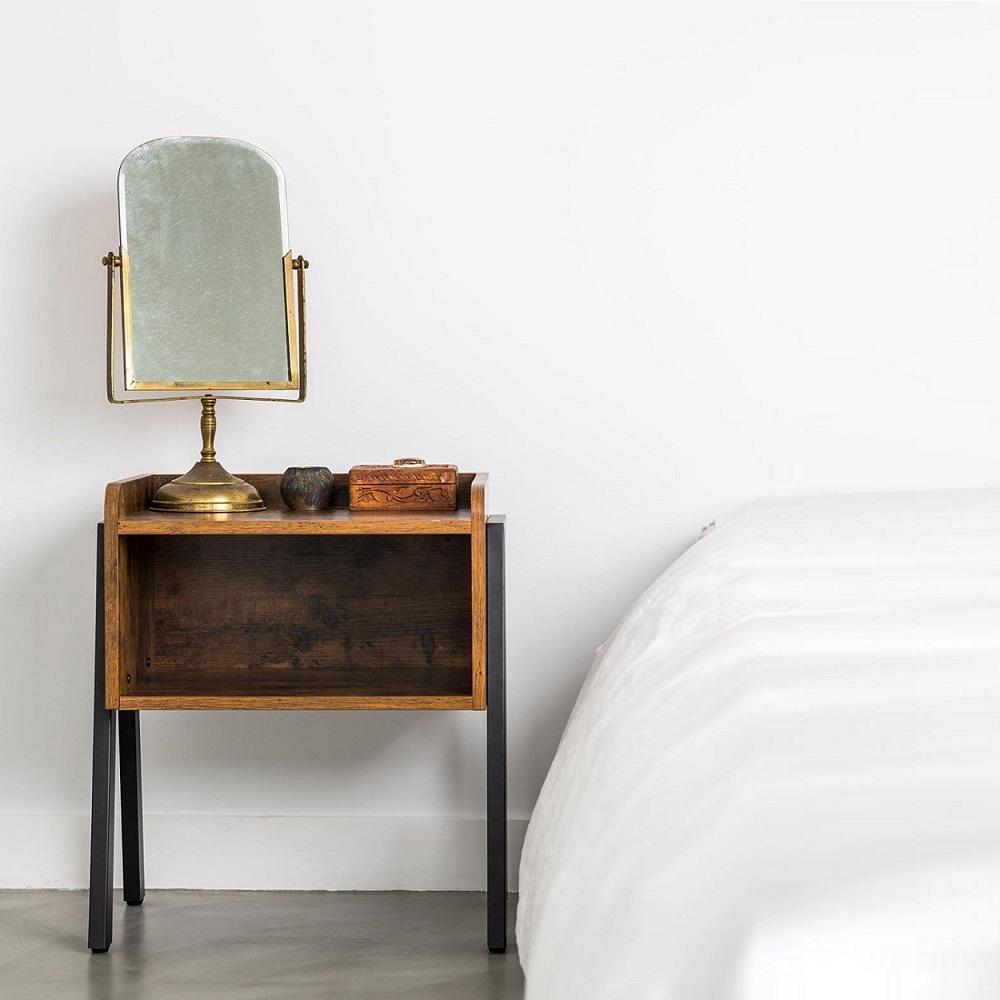 Nachtkastje Industrieel Design | Houtlook en Staal | 42x35x52cm