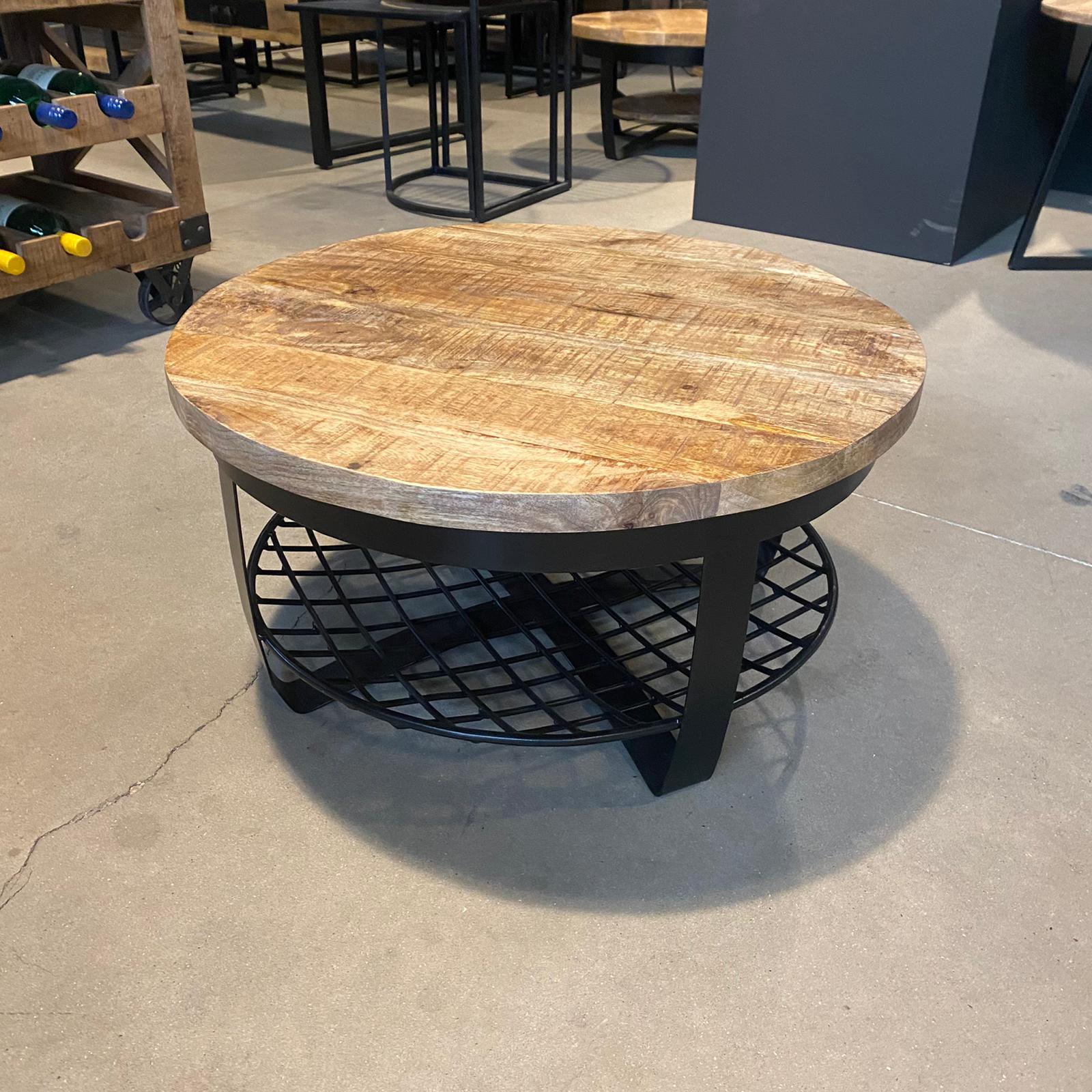 Salontafel Rond Industrieel Design | Mangohout en Staal | 90x40cm