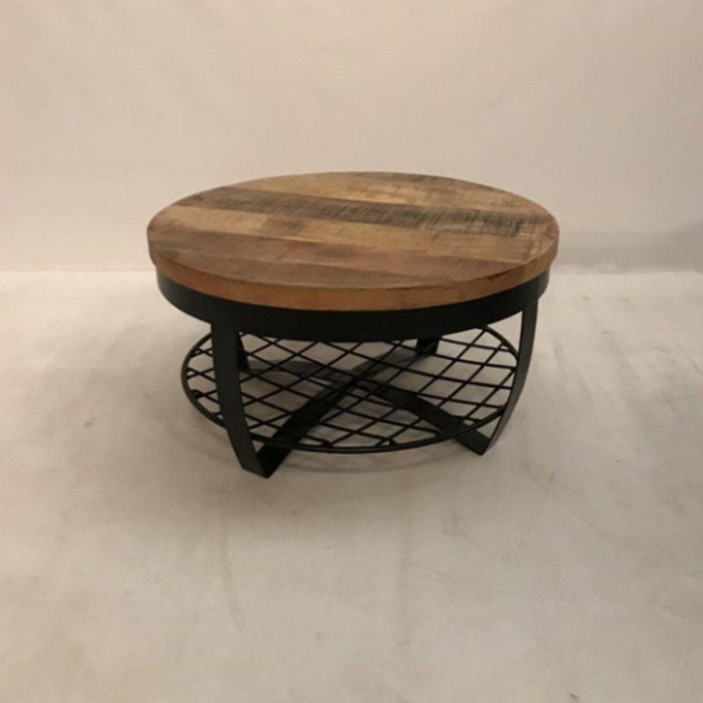 Salontafel Rond Industrieel Design | Mangohout en Staal | 90x40cm