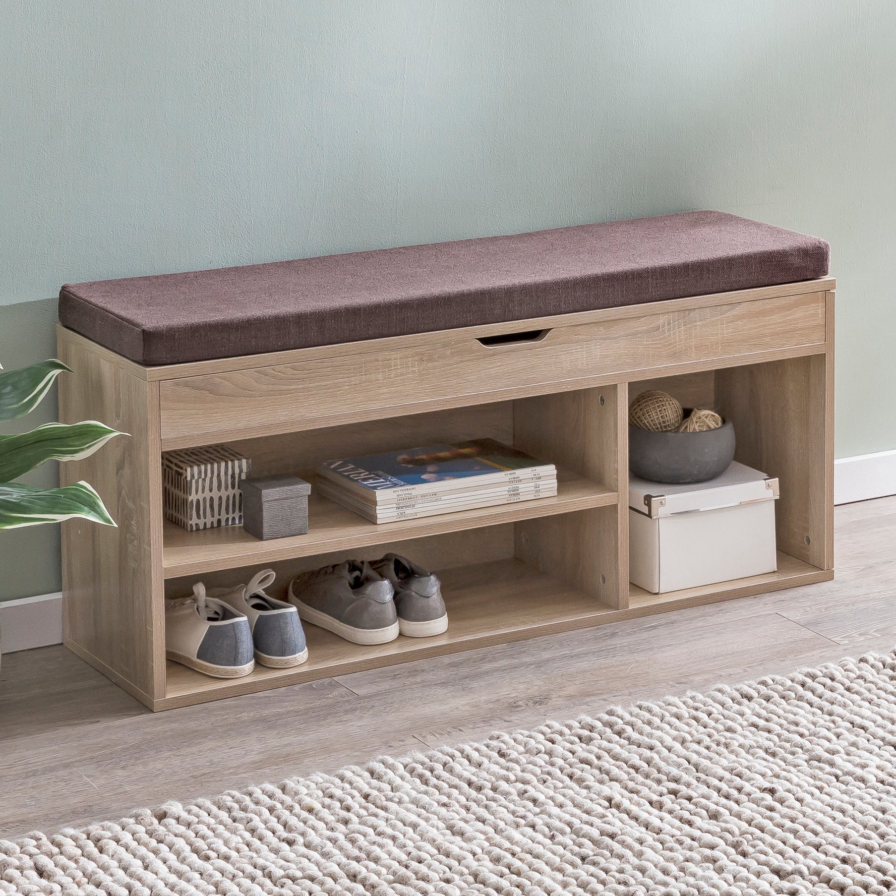 Schoenenbank met kussen 104x51x32 cm
