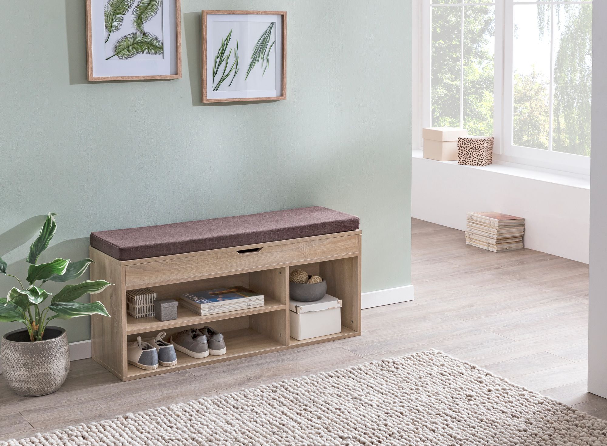 Schoenenbank met kussen 104x51x32 cm