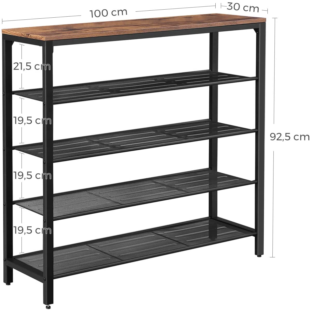 Schoenenrek industrieel | Houtlook en Staal | 100x30x92,5cm