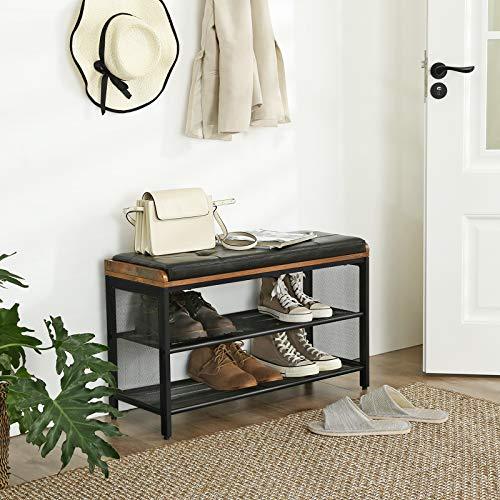 Schoenenrek industrieel met bank | Houtlook en Staal | 80x30x48cm