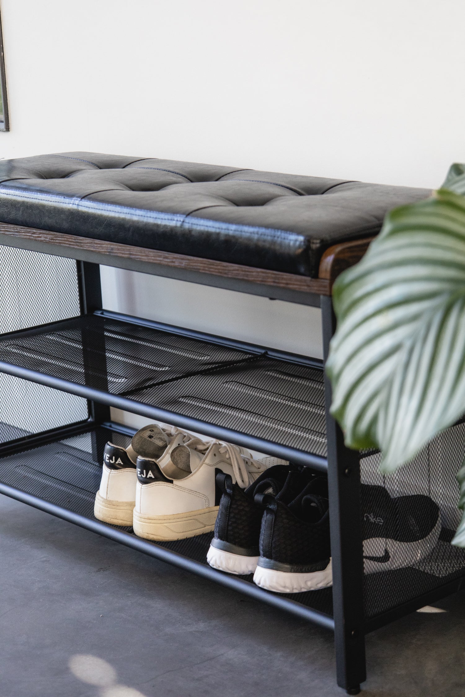 Schoenenrek industrieel met bank | Houtlook en Staal | 80x30x48cm