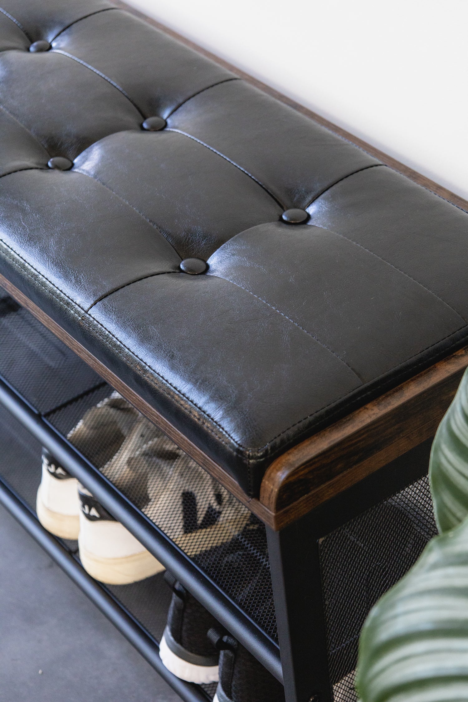 Schoenenrek industrieel met bank | Houtlook en Staal | 80x30x48cm