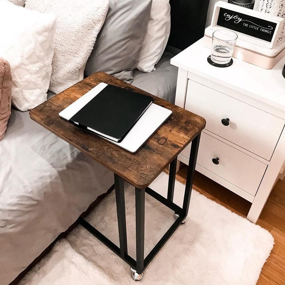 Verrijdbare laptoptafel | Houtlook en Staal | 35x50x60cm