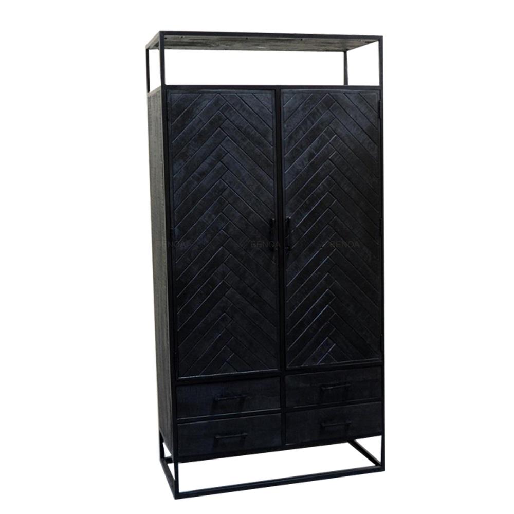 Visgraat kast zwart | Servieskast Jax | 100x45x200cm