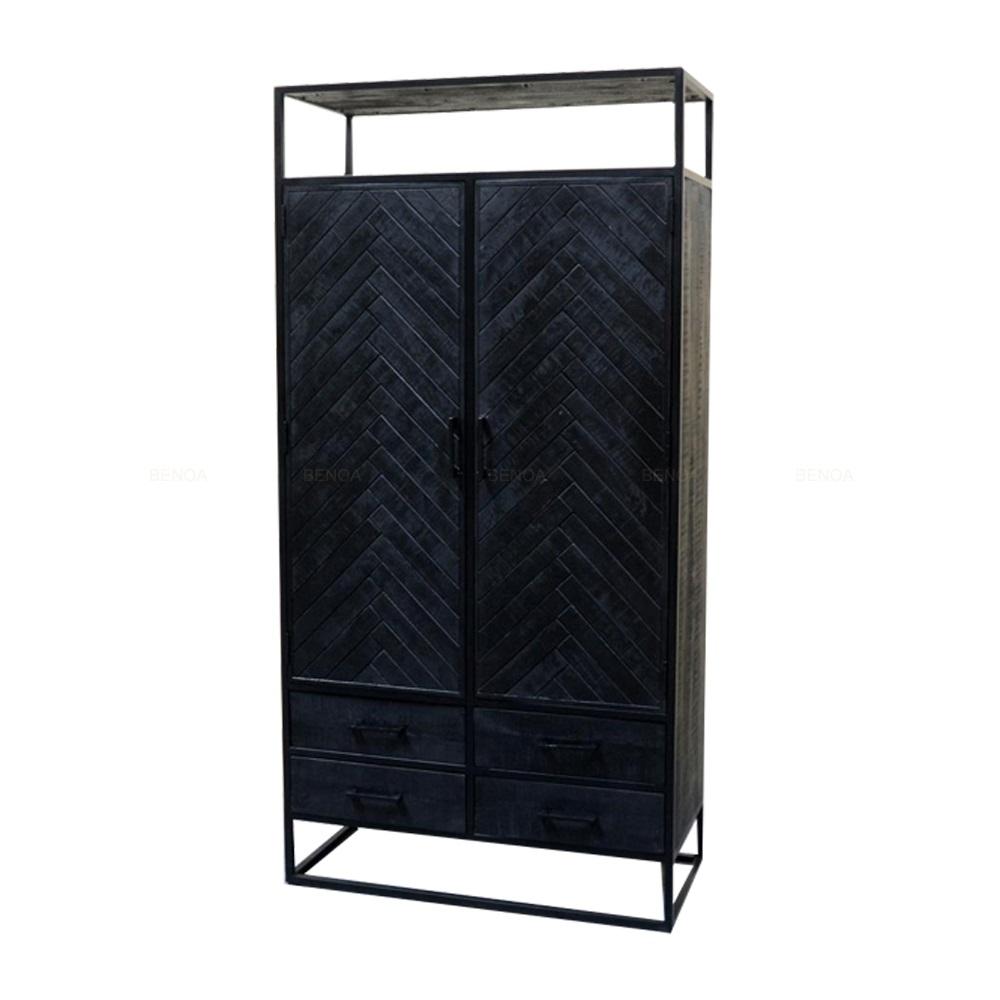 Visgraat kast zwart | Servieskast Jax | 100x45x200cm