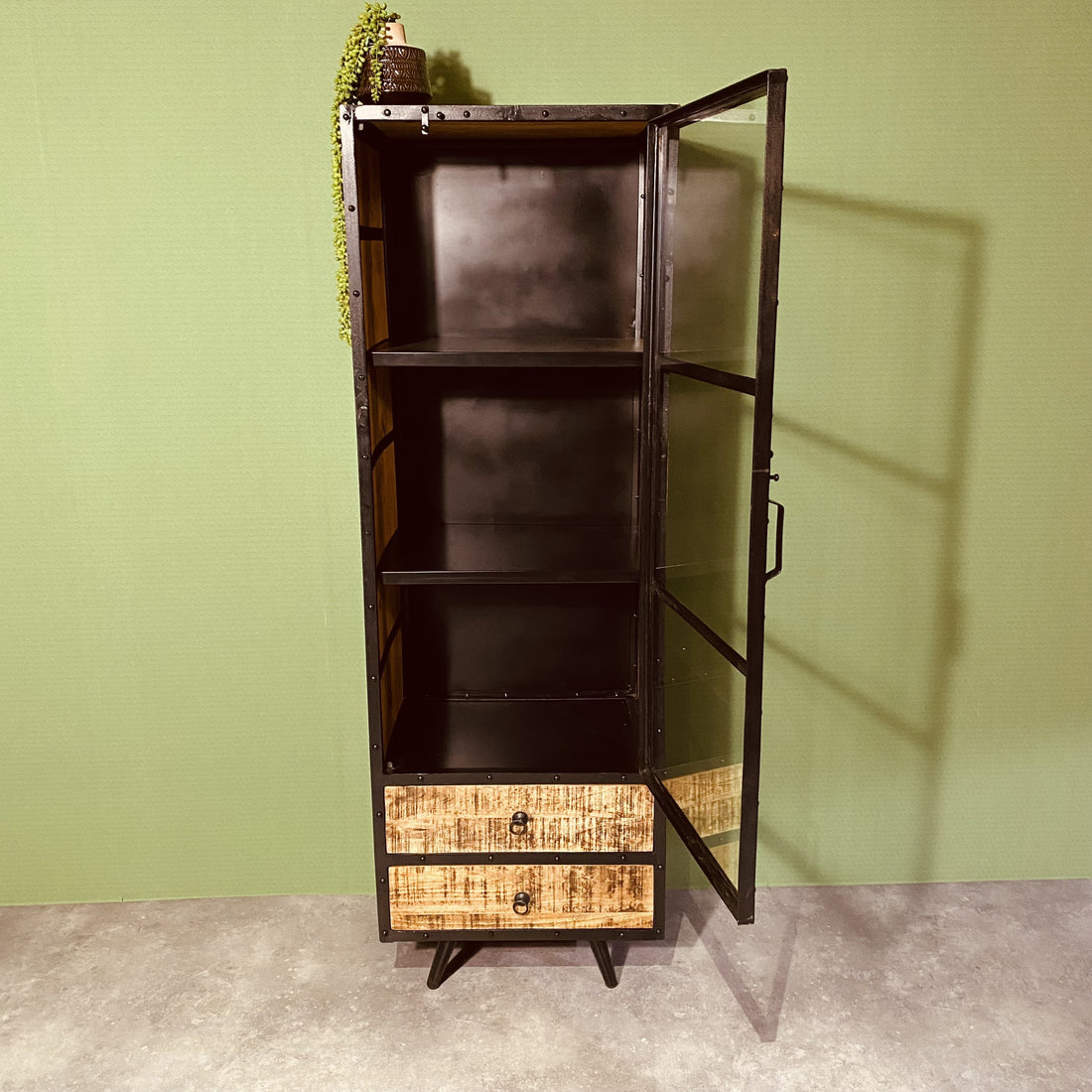 Vitrinekast mangohout industrieel | Mangohout en Staal | 60x40x180cm