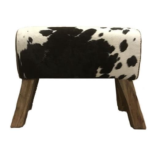 Voetenbank Bijzettafel Kruk Bok Koe | Hout met Koeienhuid | 69x28x50cm