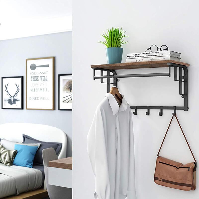 Wandkapstok Industrieel Design | Houtlook en Staal | 66x30x27cm
