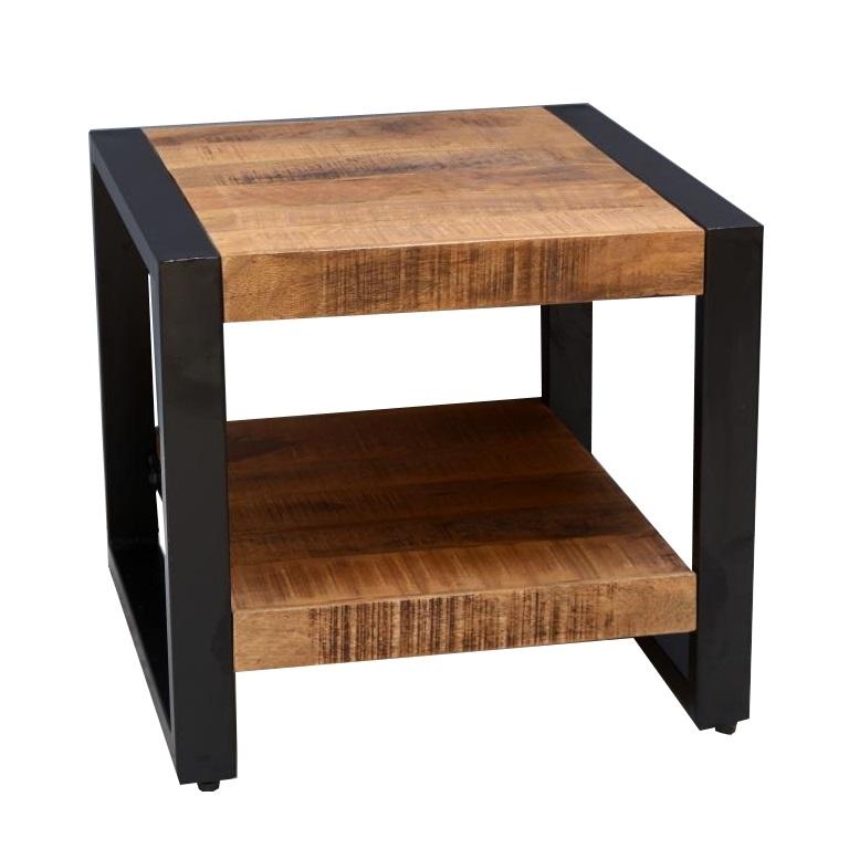 Salontafel Bijzettafel Industrieel Design | Mangohout en Staal | 50x50x45