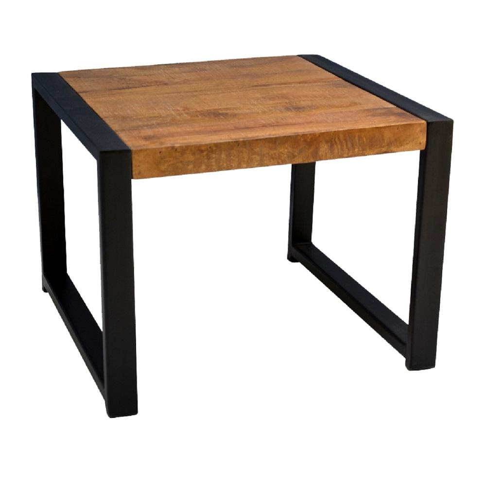 Salontafel klein vierkant Industrieel Design | Mangohout en Staal | 60x60x45cm
