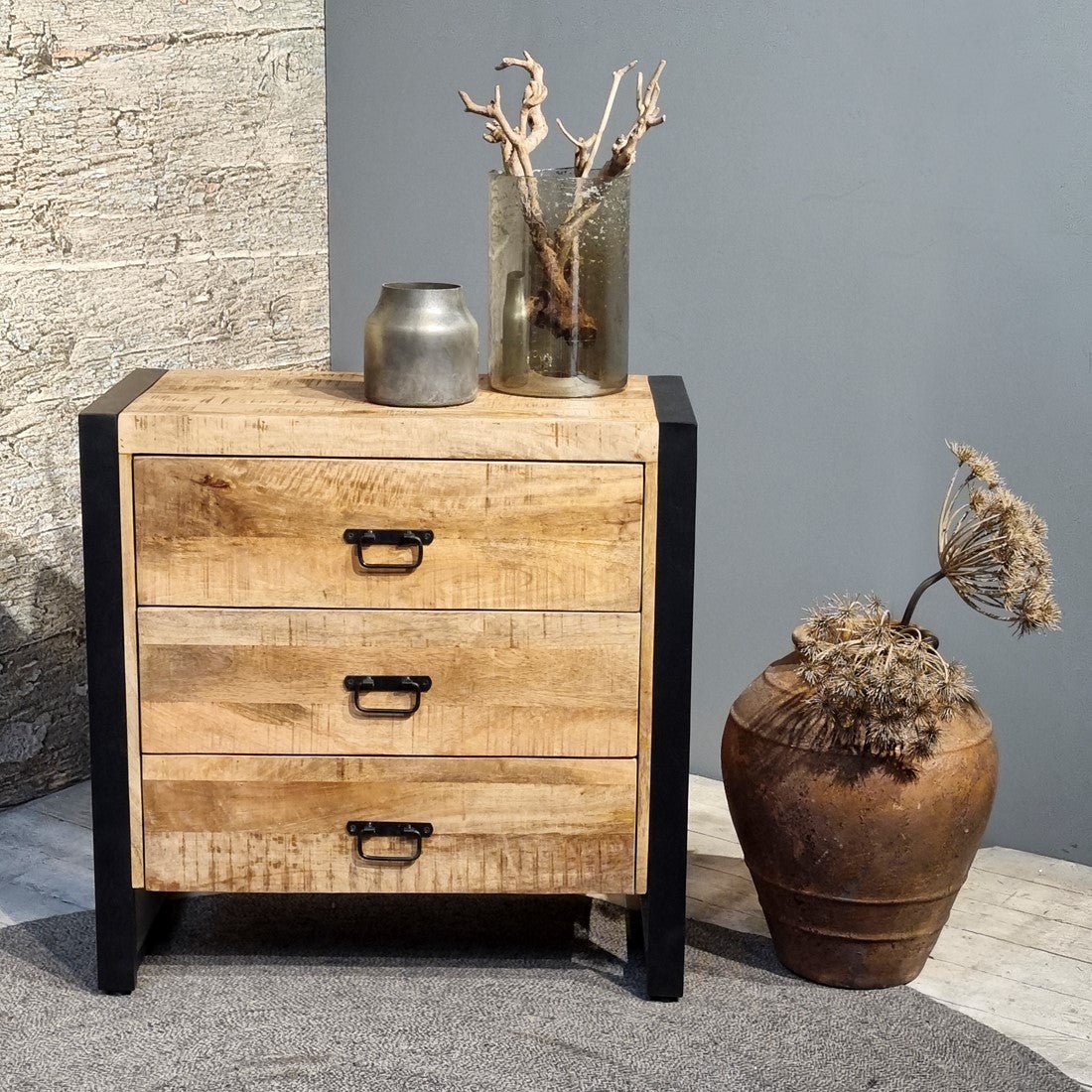 Ladekast Mangohout Britt | Mangohout en Staal | 80x40x80cm - Industrieelinhuis.nl