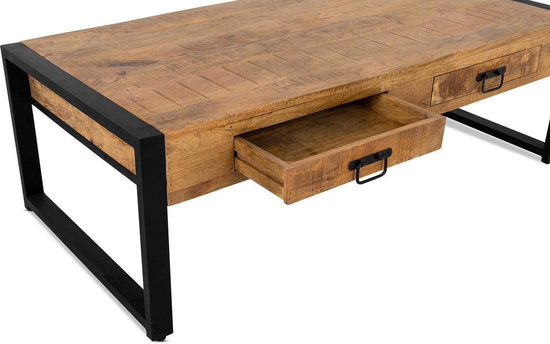 Salontafel met lades Industrieel Design | Mangohout en Staal | 120x60x45cm
