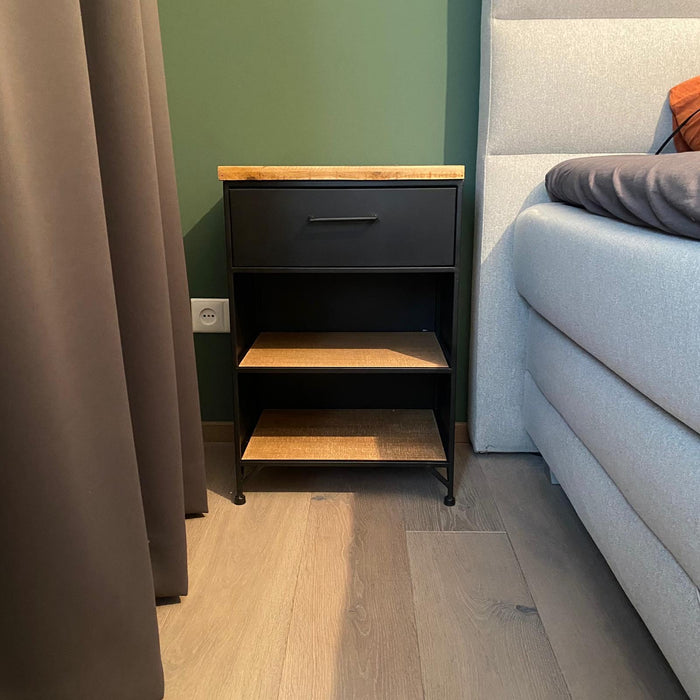 Bijzettafel / Nachtkastje met lade Industrieel Design | Hout en Staal | 42,5x35,5x63,5cm - Industrieelinhuis.nl