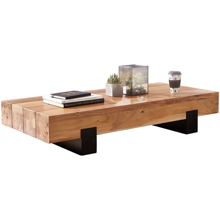 Couchtisch 130x25x59cm Akazie Massivholz / Metall Sofatisch | Design Wohnzimmertisch Modern | Stubentisch Braun / Schwarz | Designer Kaffeetisch Massiv | Tisch Wohnzimmer Rechteckig - Industrieelinhuis.nl