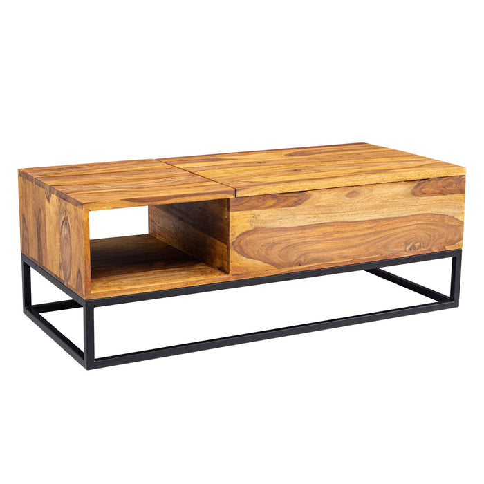 Couchtisch Sheesham Massivholz 110x40x50 cm Sofatisch mit Metallbeinen | Wohnzimmertisch Tischplatte aufklappbar | Holztisch Tisch Industrial Design - Industrieelinhuis.nl