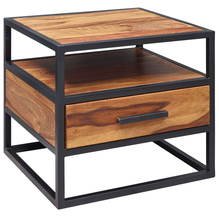 Nachtkonsole 50 x 45 x 45 cm WL5.624 Sheesham Holz Metall Schwarz Nachttisch | Nachtkästchen mit Schublade Industrial Design | Industrie Nachtkommode Bett | Nachtschrank Nachtkasten Braun - Industrieelinhuis.nl