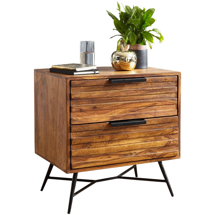 Nachtkonsole NISHAN 60 x 60 x 40 cm Sheesham Beistelltisch | Design Nachtkommode Boxspringbett | Nachttisch mit Schubladen | Beistellschrank mit Stauraum | Nachttischkästchen hoch - Industrieelinhuis.nl