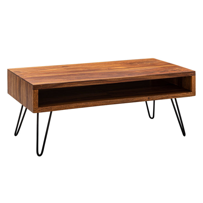 Couchtisch 100x40x50 cm Sheesham Massivholz / Metall Sofatisch | Design Wohnzimmertisch Rechteckig | Kaffeetisch Massiv | Großer Tisch Wohnzimmer - Industrieelinhuis.nl