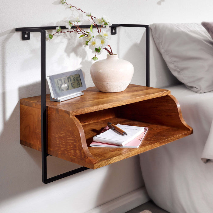 Nachtkonsole für Wandmontage 44x45x35 cm Nachttisch Mango Massivholz | Nachtschrank mit Ablage | Wandboard Schwebend für Boxspringbett | Wandkonsole Nachtkästchen Hängend - Industrieelinhuis.nl