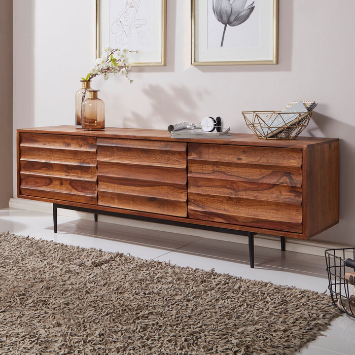 HiFi Lowboard WL5.636 Sheesham Massivholz Landhaus TV Kommode 147x50x38cm | Fernsehschrank Unterschrank mit 3 Türen | Fernsehtisch Ablagefach | Fernsehkommode TV Möbel - Industrieelinhuis.nl