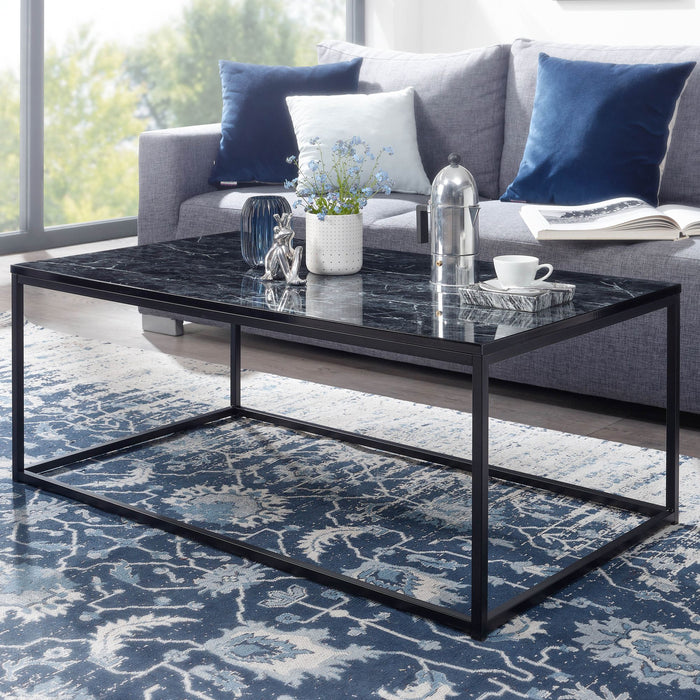 Couchtisch 100x60x40 cm mit Marmor Optik Schwarz | Wohnzimmertisch mit Metall-Gestell | Sofatisch Eckig Tisch Wohnzimmer | Beistelltisch - Industrieelinhuis.nl