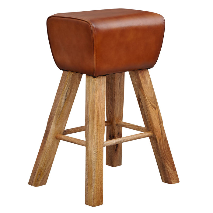 Barhocker Turnbock 43x75x43 cm Mango Massivholz / Echtleder | Design Barstuhl Braun | Lederhocker ohne Lehne | Country Hocker Tresenstuhl - Industrieelinhuis.nl