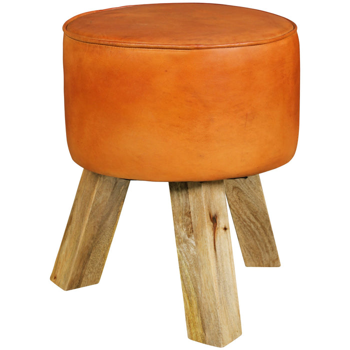 Design Sitzhocker WL5.102 Holz 37x45x37 cm Modern Fußhocker Rund | Turnbock Lederhocker Holzbeine | Kleiner Hocker Massivholz mit Leder Gepolstert | Holzhocker mit Echtleder Braun - Industrieelinhuis.nl